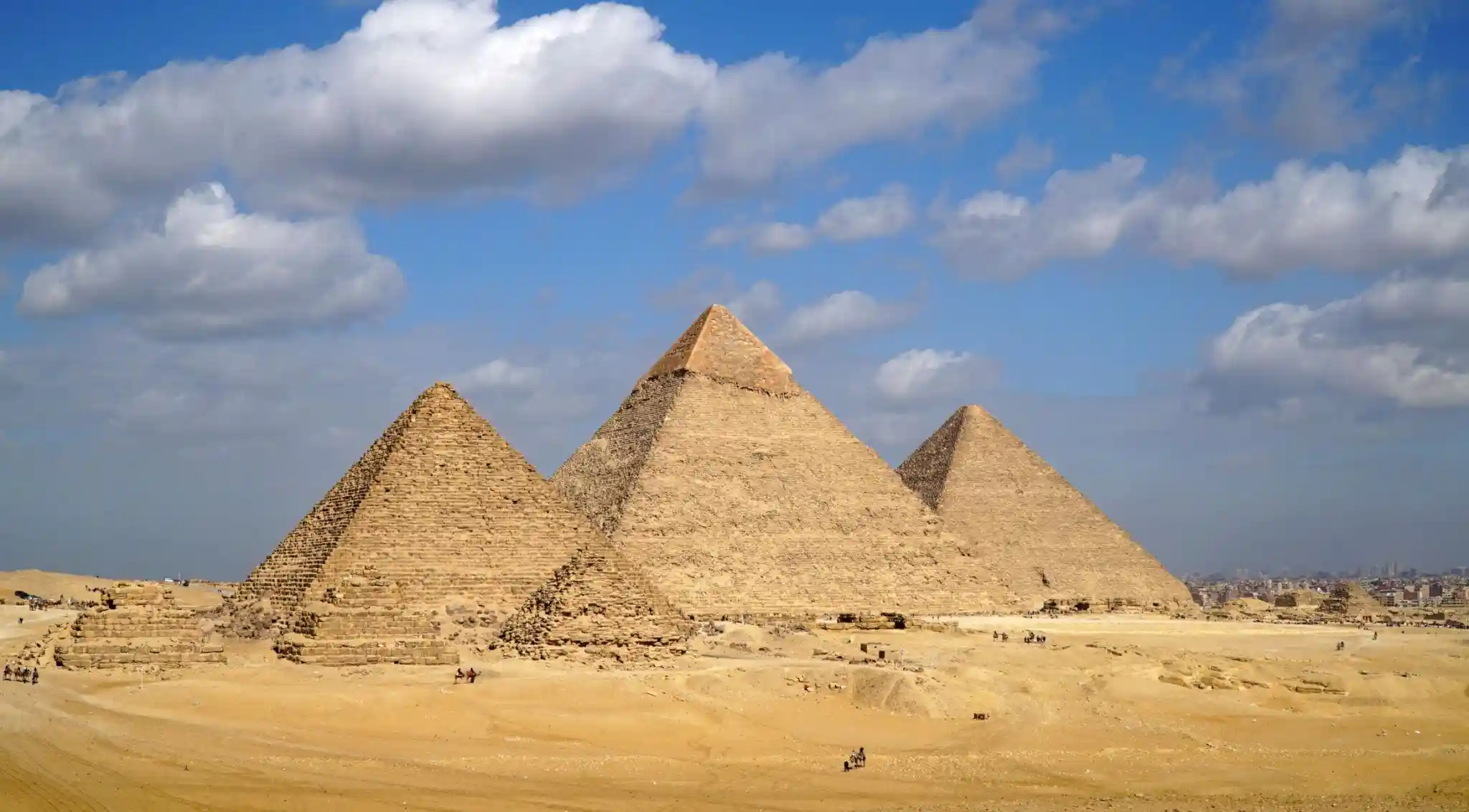Great Pyramids of Giza under the winter sunshine during Christmas holidays in Egypt