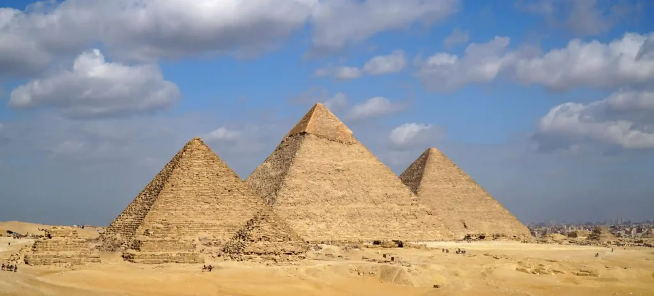 Great Pyramids of Giza under the winter sunshine during Christmas holidays in Egypt